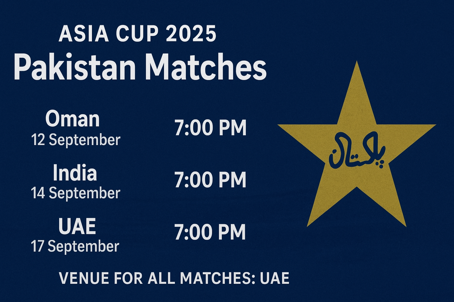 Aisa cup 2025 Pakistan matches full fixtures
